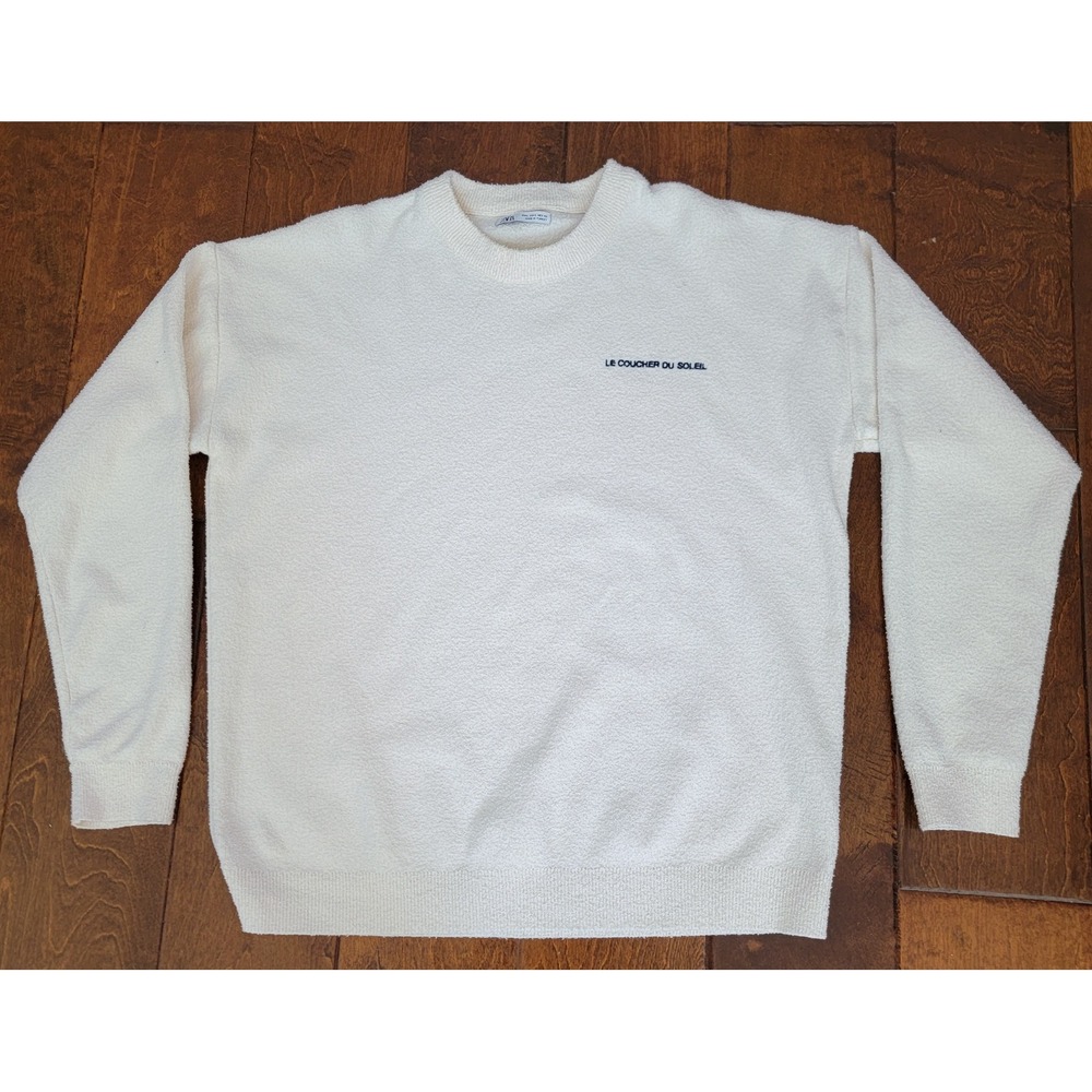 Zara Womens Le Coucher Du Soleil Boucle Knit Sweatshirt Cream White Large